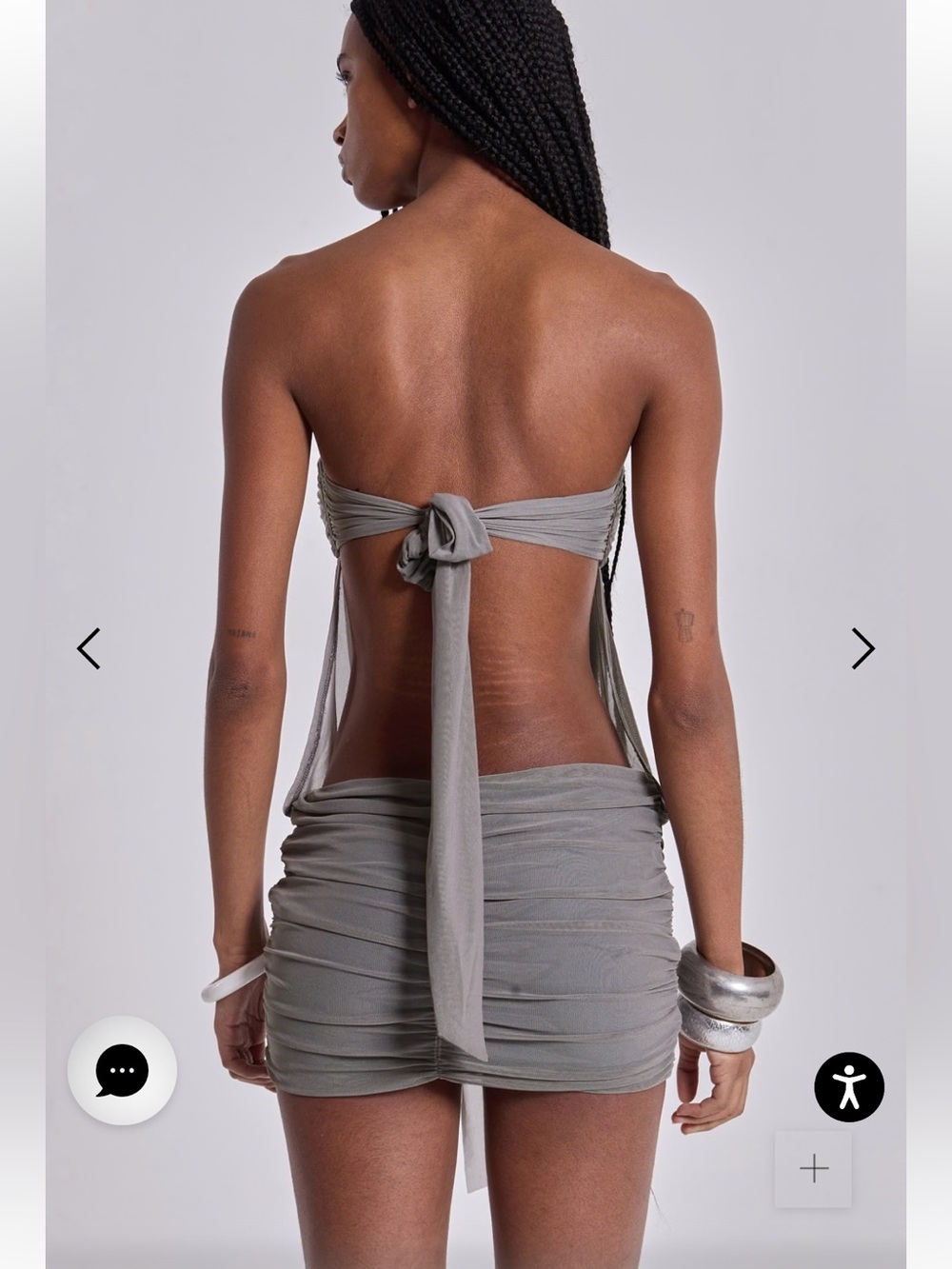 Revolve Jaded London Brunelle Ruched Mini Dress Ostrich Feathers US 8 NWT grey - Picture 4 of 13